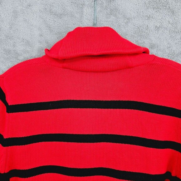 Ralph Lauren LRL Sweater S Red Black Stripe Metallic Gold Toggle Closure Cotton - Picture 9 of 11